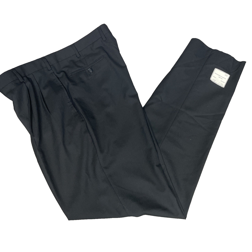 Jos A Bank Pants Mens 41R Black Trousers Wool Gordon Pleated Raw Cuff‎